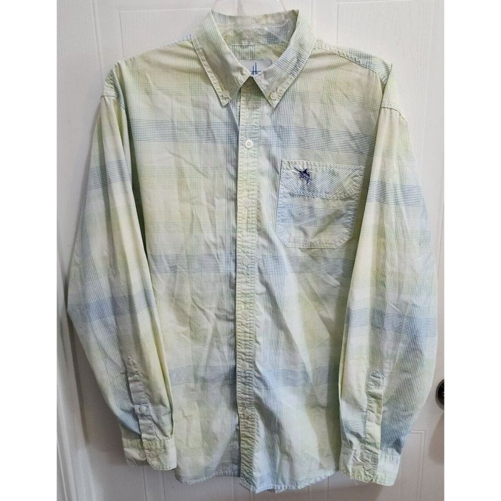 Guy Harvey by AFTCO Yellow Plaid Long Sleeve Button Down Fishing Shirt Size L